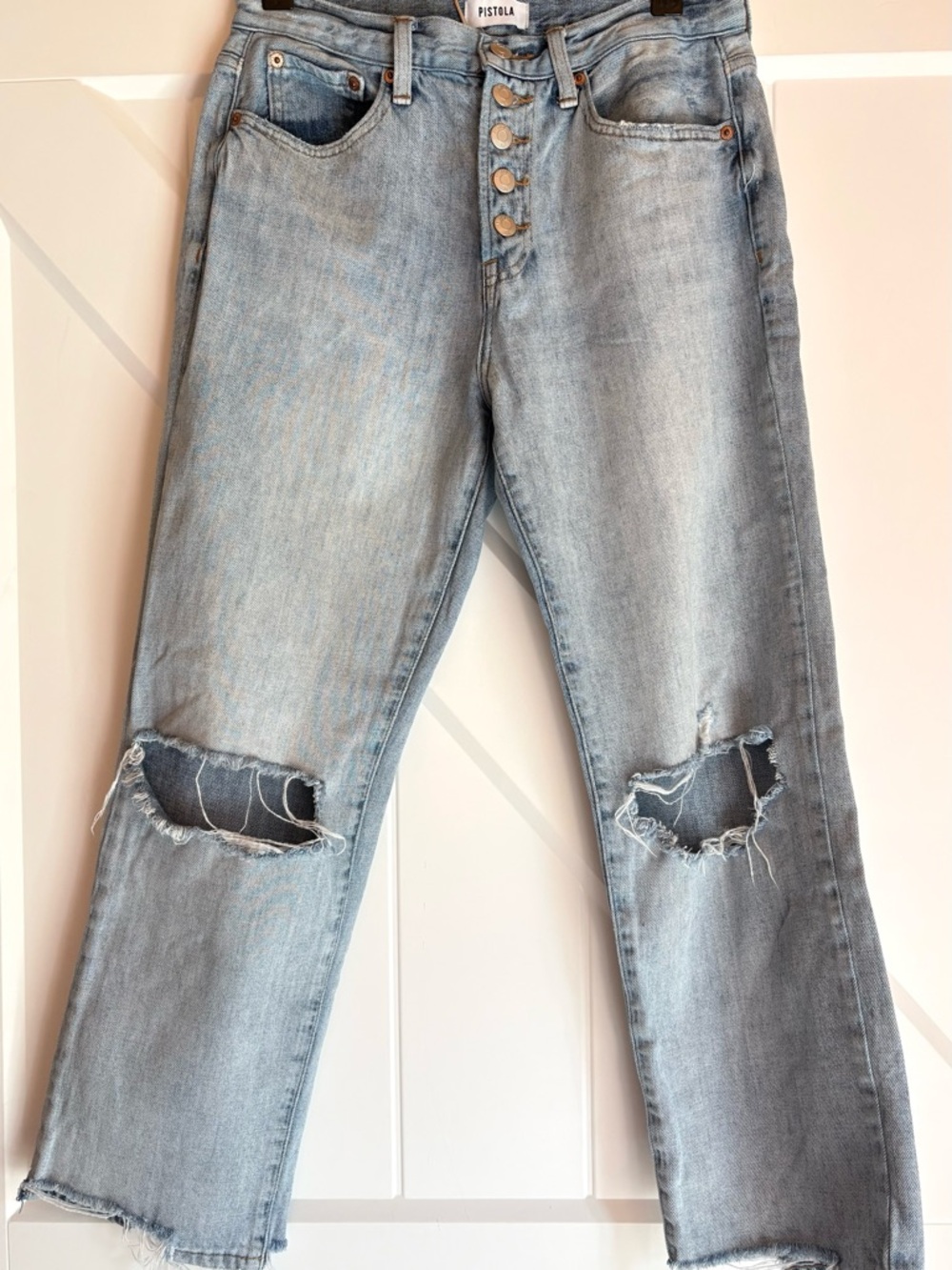 Pistola Distressed Charlie High Rise Straight Leg Ankle Jeans Light Wash 28